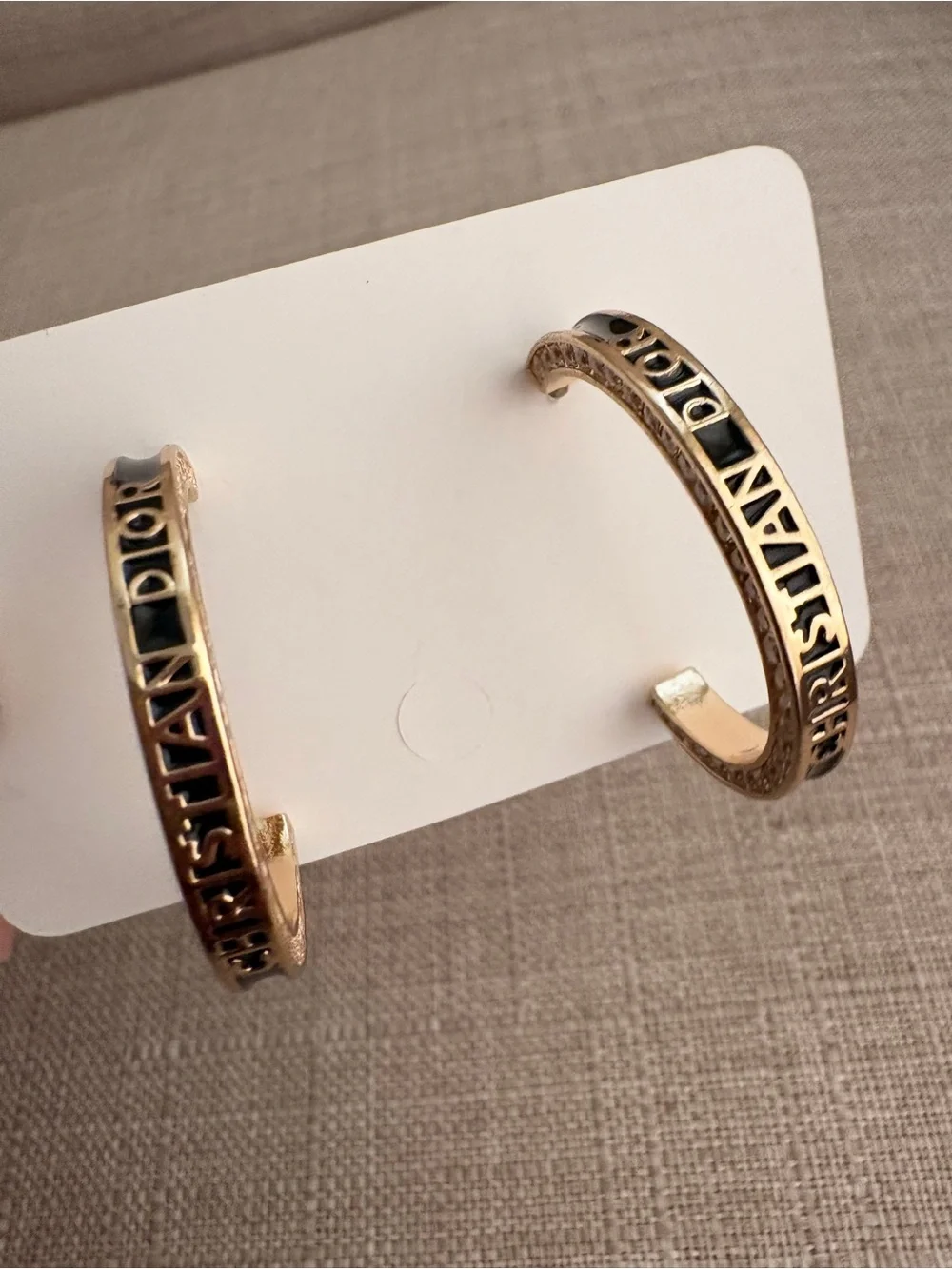 Dior Gold and Black Signature Hoop Earrings - Picture 2 of 7